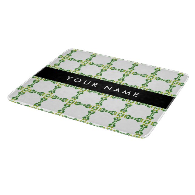 Leaf Pattern, Green Leaves, Your Name Cutting Board (Corner)