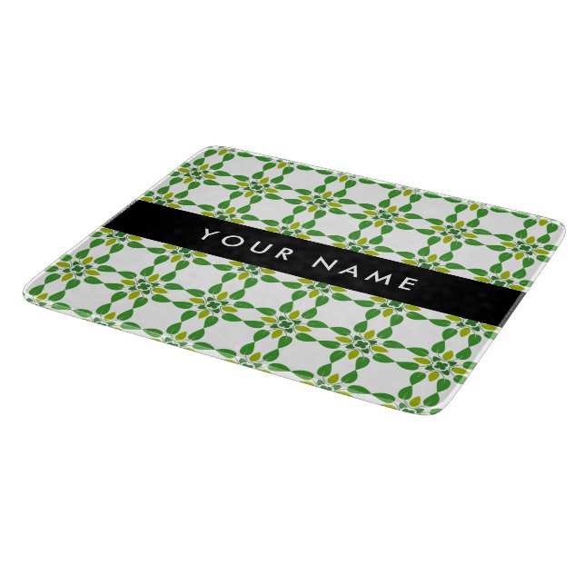 Leaf Pattern, Green Leaves, Your Name Cutting Board (Corner)