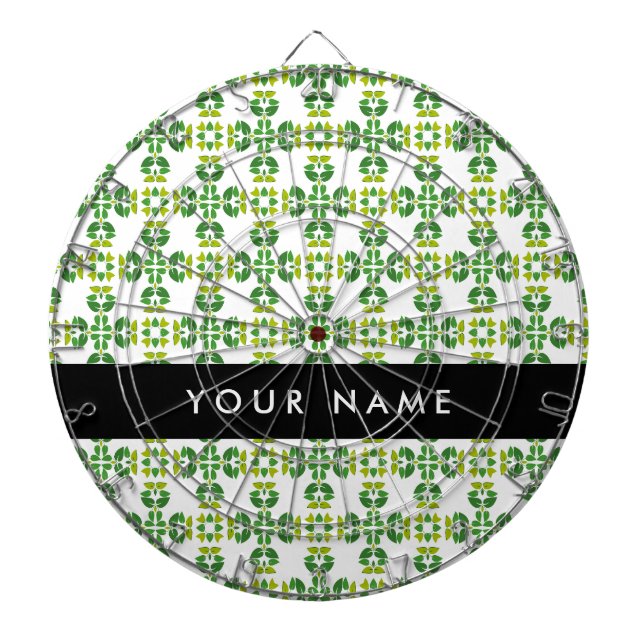 Leaf Pattern, Green Leaves, Your Name Dart Board (Front)