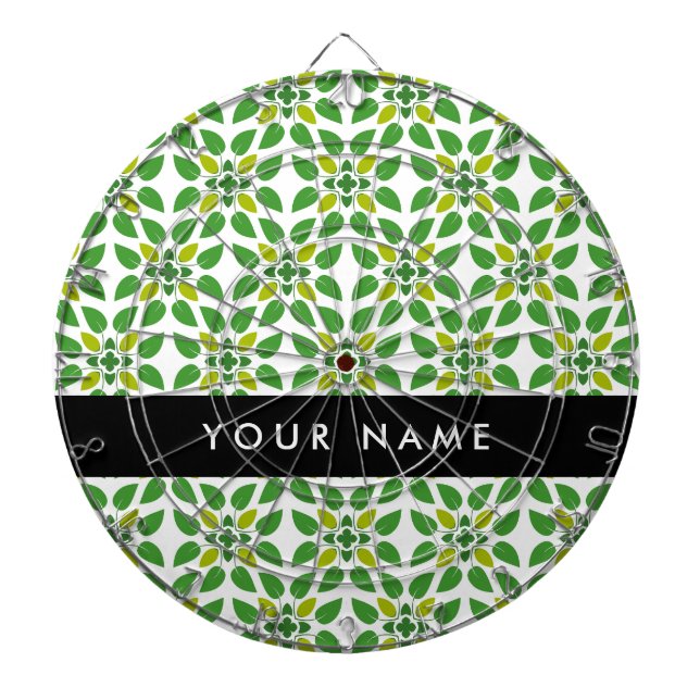 Leaf Pattern, Green Leaves, Your Name Dart Board (Front)