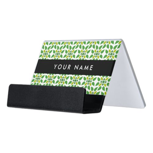 Leaf Pattern Green Leaves Your Name Desk Business Card Holder