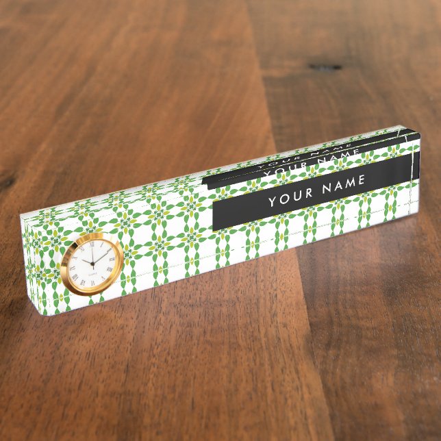 Leaf Pattern, Green Leaves, Your Name Desk Name Plate (Side)