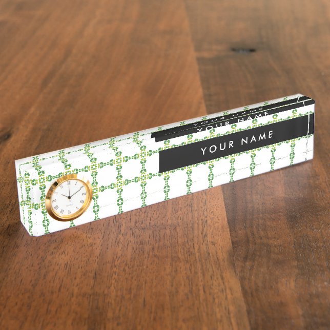 Leaf Pattern, Green Leaves, Your Name Desk Name Plate (Side)