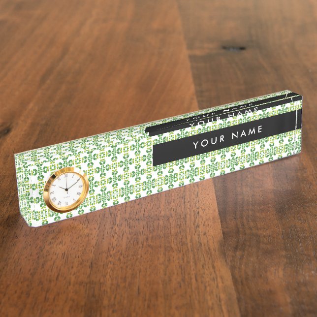 Leaf Pattern, Green Leaves, Your Name Desk Name Plate (Side)