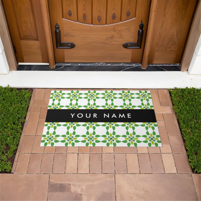 Leaf Pattern, Green Leaves, Your Name Doormat (Outdoor)