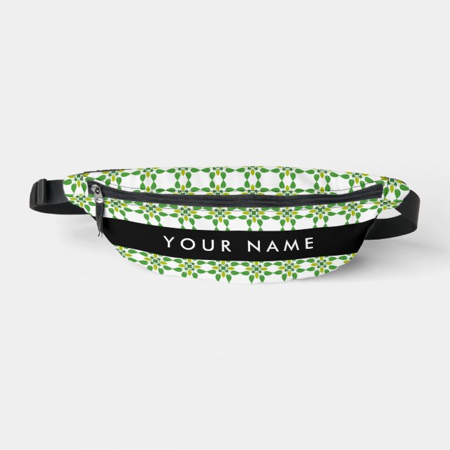 Leaf Pattern, Green Leaves, Your Name Fanny Pack (Front)