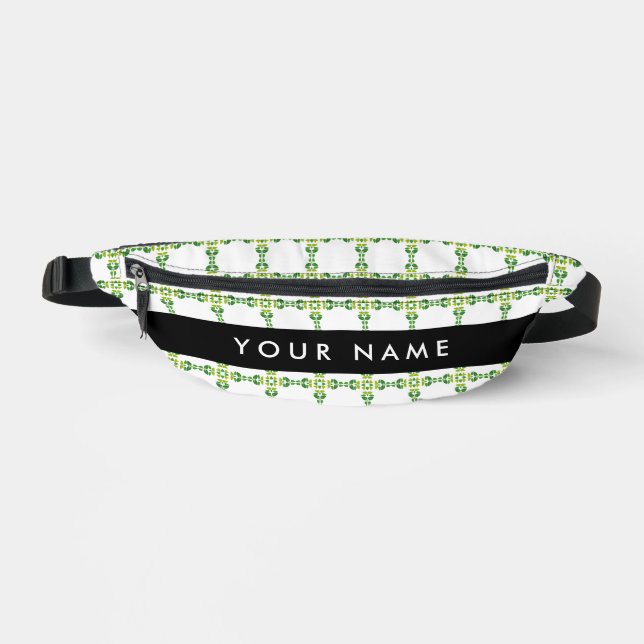 Leaf Pattern, Green Leaves, Your Name Fanny Pack (Front)