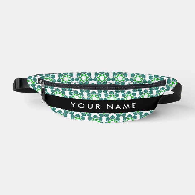 Leaf Pattern, Green Leaves, Your Name Fanny Pack (Front)