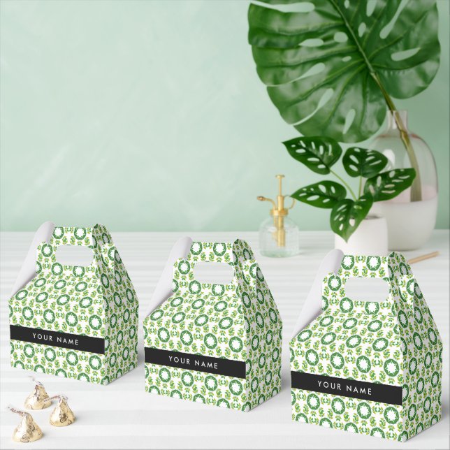Leaf Pattern, Green Leaves, Your Name Favor Boxes (Multiple)