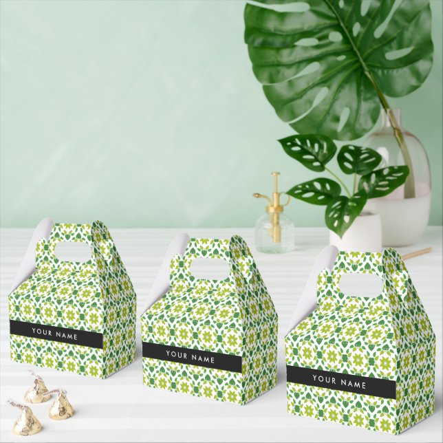 Leaf Pattern, Green Leaves, Your Name Favor Boxes (Multiple)