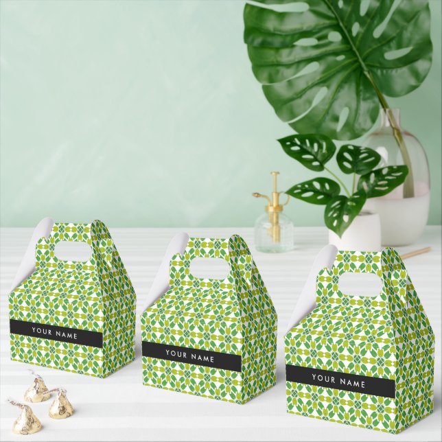 Leaf Pattern, Green Leaves, Your Name Favor Boxes (Multiple)