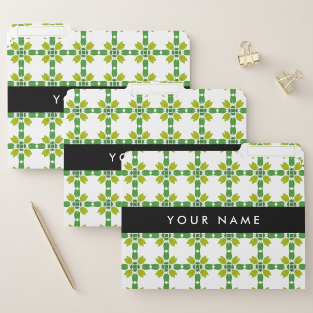Leaf Pattern, Green Leaves, Your Name File Folder (Set)