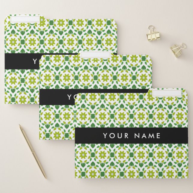 Leaf Pattern, Green Leaves, Your Name File Folder (Set)