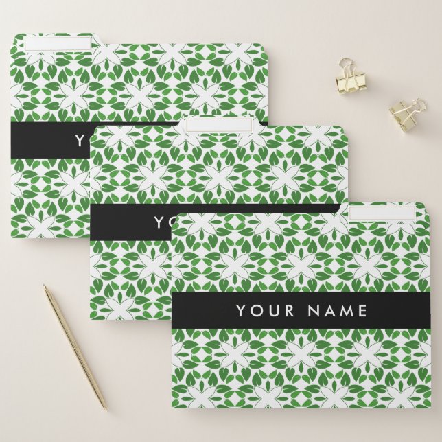 Leaf Pattern, Green Leaves, Your Name File Folder (Set)