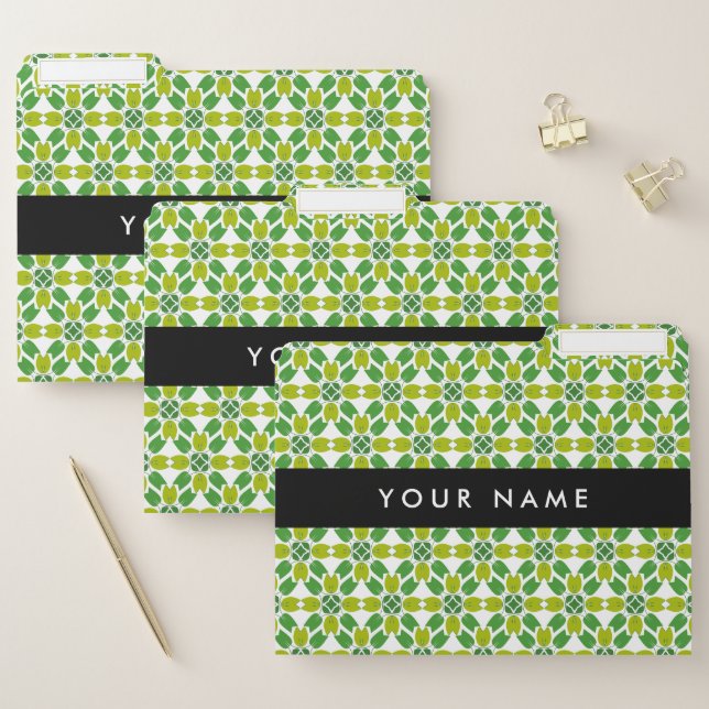 Leaf Pattern, Green Leaves, Your Name File Folder (Set)