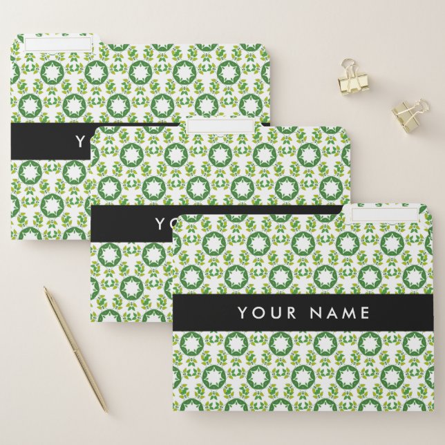 Leaf Pattern, Green Leaves, Your Name File Folder (Set)