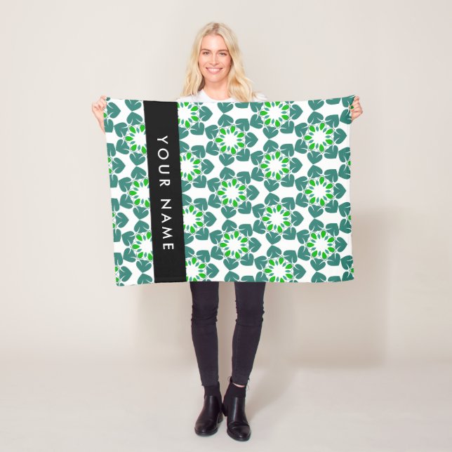 Leaf Pattern, Green Leaves, Your Name Fleece Blanket (In Situ)