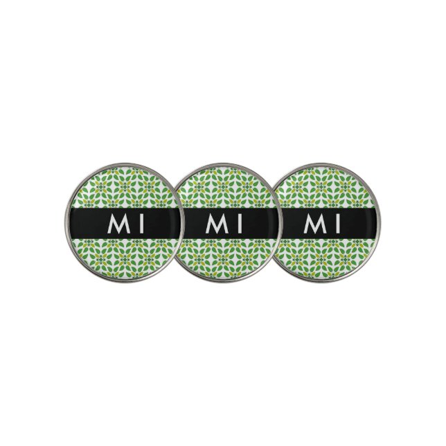 Leaf Pattern, Green Leaves, Your Name Golf Ball Marker (3 Up)