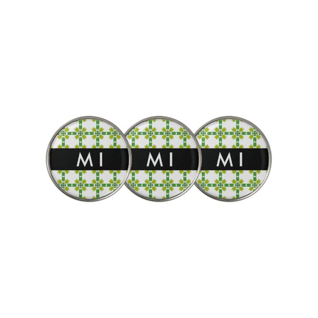 Leaf Pattern, Green Leaves, Your Name Golf Ball Marker (3 Up)