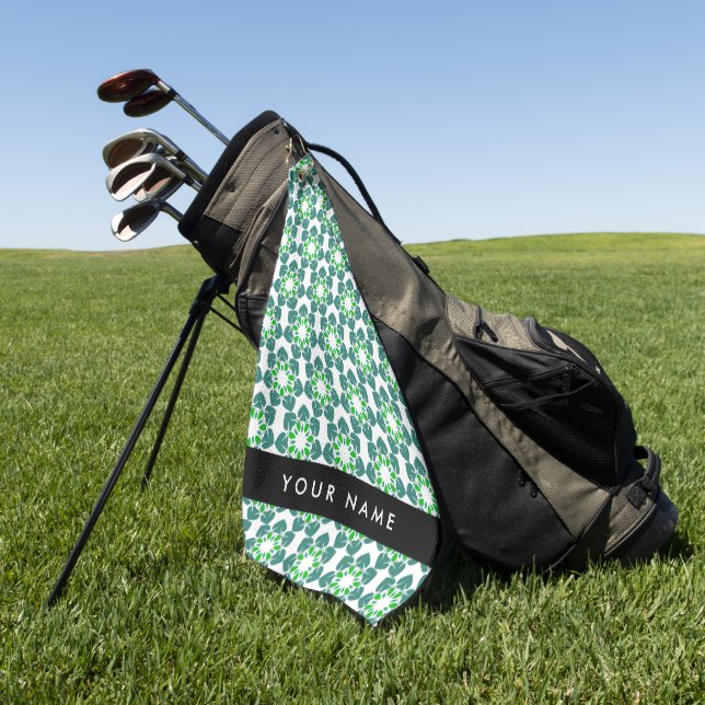 Leaf Pattern, Green Leaves, Your Name Golf Towel (Green)
