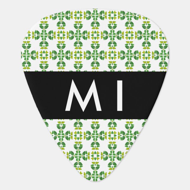 Leaf Pattern, Green Leaves, Your Name Guitar Pick (Front)