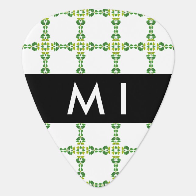 Leaf Pattern, Green Leaves, Your Name Guitar Pick (Front)