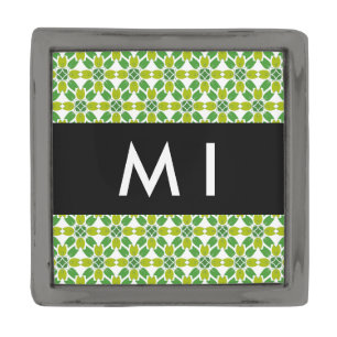 Leaf Pattern, Green Leaves, Your Name Gunmetal Finish Lapel Pin