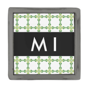 Leaf Pattern, Green Leaves, Your Name Gunmetal Finish Lapel Pin