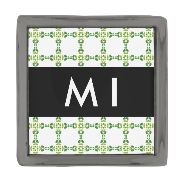 Leaf Pattern, Green Leaves, Your Name Gunmetal Finish Lapel Pin (Front)
