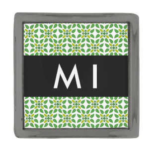 Leaf Pattern, Green Leaves, Your Name Gunmetal Finish Lapel Pin