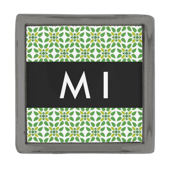 Leaf Pattern, Green Leaves, Your Name Gunmetal Finish Lapel Pin (Front)