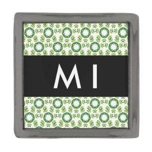 Leaf Pattern, Green Leaves, Your Name Gunmetal Finish Lapel Pin