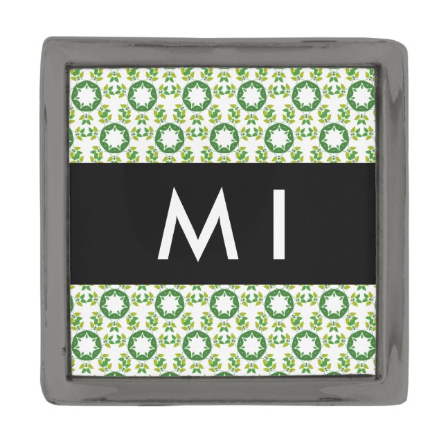 Leaf Pattern, Green Leaves, Your Name Gunmetal Finish Lapel Pin (Front)