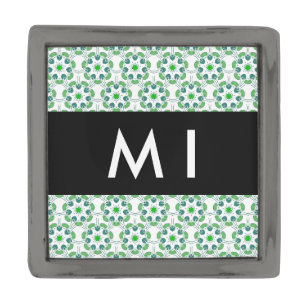 Leaf Pattern, Green Leaves, Your Name Gunmetal Finish Lapel Pin