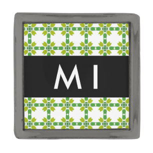 Leaf Pattern, Green Leaves, Your Name Gunmetal Finish Lapel Pin