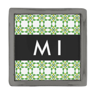 Leaf Pattern, Green Leaves, Your Name Gunmetal Finish Lapel Pin