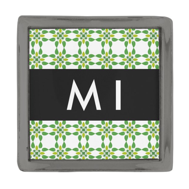 Leaf Pattern, Green Leaves, Your Name Gunmetal Finish Lapel Pin (Front)