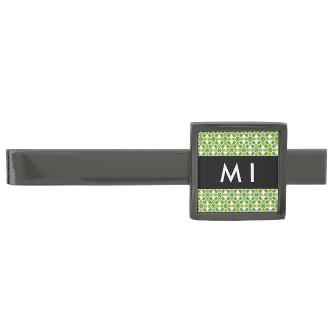 Leaf Pattern, Green Leaves, Your Name Gunmetal Finish Tie Bar (Front)