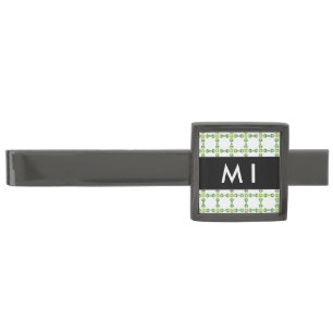 Leaf Pattern, Green Leaves, Your Name Gunmetal Finish Tie Bar