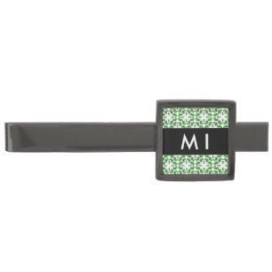 Leaf Pattern, Green Leaves, Your Name Gunmetal Finish Tie Bar