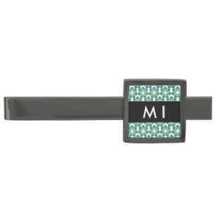 Leaf Pattern, Green Leaves, Your Name Gunmetal Finish Tie Bar