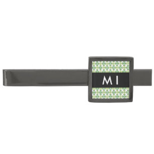 Leaf Pattern, Green Leaves, Your Name Gunmetal Finish Tie Bar