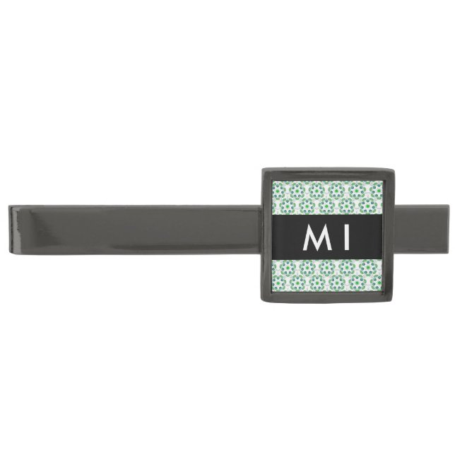 Leaf Pattern, Green Leaves, Your Name Gunmetal Finish Tie Bar (Front)