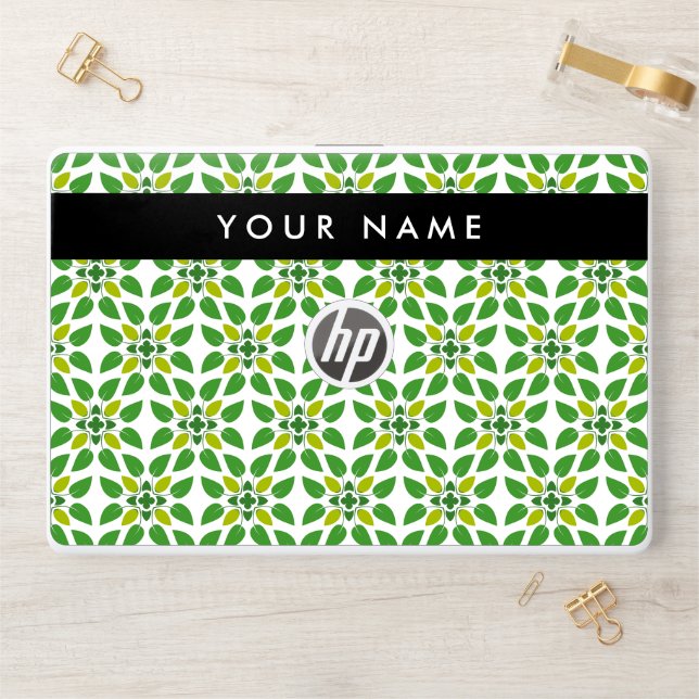 Leaf Pattern, Green Leaves, Your Name HP Laptop Skin (Desk)