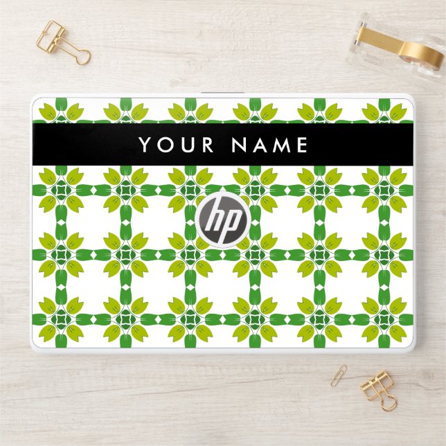 Leaf Pattern, Green Leaves, Your Name HP Laptop Skin (Desk)