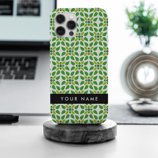 Leaf Pattern, Green Leaves, Your Name iPhone Case (Creator Uploaded)