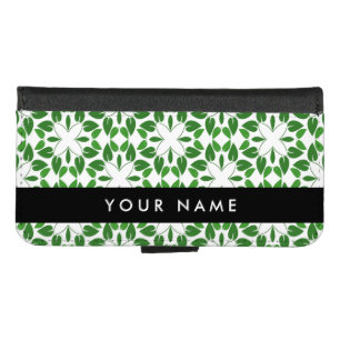 Leaf Pattern, Green Leaves, Your Name iPhone 8/7 Wallet Case