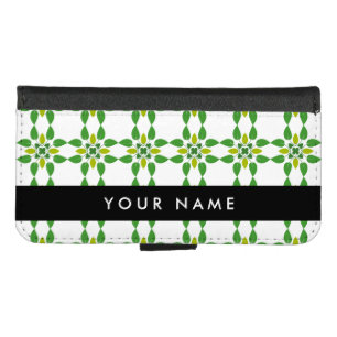Leaf Pattern, Green Leaves, Your Name iPhone 8/7 Wallet Case