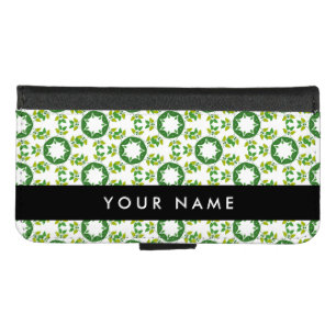 Leaf Pattern, Green Leaves, Your Name iPhone 8/7 Wallet Case
