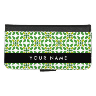 Leaf Pattern, Green Leaves, Your Name iPhone 8/7 Wallet Case